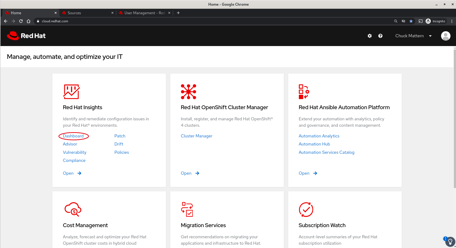 cloud.redhat.com Home